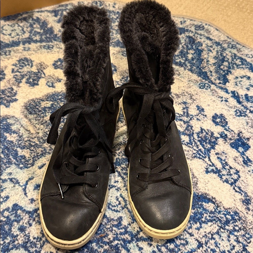UGG Black Lace-Up Boots with Plush Lining